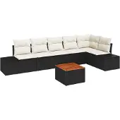vidaXL Gartensofa-set 7 Stk. Schwarz und Creme Poly-Rattan