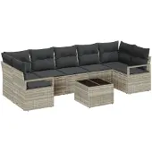 vidaXL Sofa Set mit Kissen 8 pcs Hellgrau und Dunkelgrau Poly Rattan