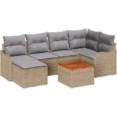 vidaXL Gartensofa-set 7 stk. Beige und Hellgrau Poly-Rattan