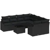 vidaXL Sofa Set 9 Stk. Schwarz [Synthetisch]: Poly Rattan
