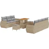 vidaXL Gartensofa-set mit Kissen mit Speicher 10 pcs Beige Poly-Rattan