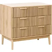 Beliani Kommode Hellbraun Holz u. MDF-Platte Holzoptik Lamellen-Optik Halbhoch mit 3 Schubladen Skandi Mehrzweckkommode Wohnzimmer Flur Diele Garderobe