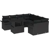 vidaXL Gartensofa-set 9 stk. Schwarz [Synthetisch]: Poly Rattan