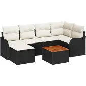 vidaXL Gartensofa-set 7 stk. Schwarz und Creme Poly-Rattan