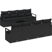 vidaXL Sofa Set 7 stk. 6-Sitzanzahl Schwarz Poly Rattan