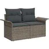 vidaXL Gartensofa mit Kissen Grau 141 x 62 x 69cm Poly-Rattan