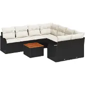 vidaXL Gartensofa-set 9 stk. Schwarz und Creme Poly-Rattan