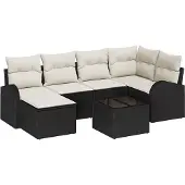 vidaXL Gartensofa-set 7 pcs Schwarz Poly-Rattan