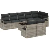 vidaXL Sofa Set 9 Stk. Hellgrau [Synthetisch]: Poly Rattan