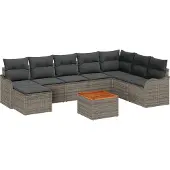 vidaXL Gartensofa-set 9 stk. Grau Poly-Rattan