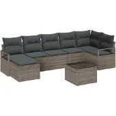 vidaXL Sofa Set 8 Stk. Grau [Synthetisch]: Poly Rattan