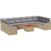vidaXL Gartensofa-set 10 Stk. Beige und Hellgrau Poly-Rattan