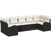 vidaXL Gartensofa-set mit Kissen 7 pcs Schwarz Poly Rattan