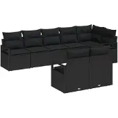 vidaXL Sofa Set 8 Stk. Schwarz [Synthetisch]: Poly Rattan