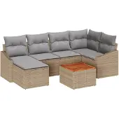 vidaXL Gartensofa-set 7 stk. Beige und Hellgrau Poly-Rattan