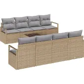 vidaXL Sofa Set 7 stk. 6-Sitzanzahl Beige und Grau Poly Rattan