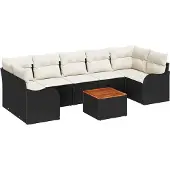 vidaXL Gartensofa-set 8 stk. Schwarz und Creme Poly-Rattan