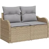 vidaXL Gartensofa mit Kissen Beige 121 x 62 x 69cm Poly-Rattan