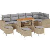 vidaXL Gartensofa-set 10 stk. Beige Poly-Rattan