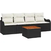 vidaXL Gartensofa-set 5 stk. 4-Sitzanzahl Schwarz und Creme