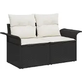 vidaXL Gartensofa mit Kissen Schwarz 141 x 62 x 69cm Poly-Rattan