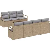 vidaXL Sofa Set mit Kissen 8 pcs Beige und Grau Poly Rattan