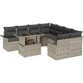 vidaXL Gartensofa-set 9 stk. Hellgrau [Synthetisch]: Poly Rattan