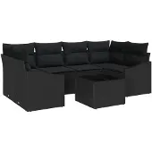 vidaXL Sofa Set 7 Stk. Schwarz [Synthetisch]: Poly Rattan