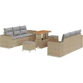 vidaXL Gartensofa-set 9 stk. Beige Poly Rattan