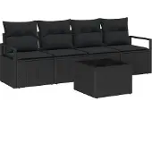 vidaXL Sofa Set 5 stk. 4-Sitzanzahl Schwarz Poly Rattan