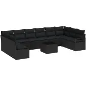 vidaXL Sofa Set 11 Stk. Schwarz [Synthetisch]: Poly Rattan