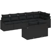 vidaXL Sofa Set 8 Stk. Schwarz [Synthetisch]: Poly Rattan