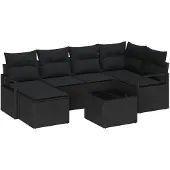 vidaXL Sofa Set 7 Stk. Schwarz [Synthetisch]: Poly Rattan