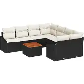 vidaXL Gartensofa-set 9 Stk. Schwarz und Creme Poly-Rattan
