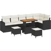 vidaXL Gartensofa-set 9 Stk. Schwarz Poly-Rattan