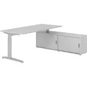 Hammerbacher Schreibtischkombi 180x80cm, Grau/Silber