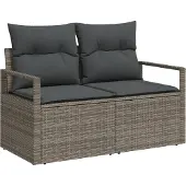 vidaXL Sofa Set mit Kissen 6 pcs Grau Poly Rattan