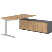 Hammerbacher Schreibtischkombi 160x80cm, Asteiche/Silber