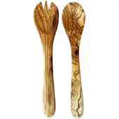 Olivenholz-Erleben Salatbesteck "Mittel aus naturbelassenem Olivenholz", (Set, 2 tlg., Löffel-Gabel), Länge 30 cm, Nachhaltiges Naturprodukt, geschmacksneutral