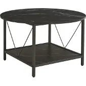 En.casa Couchtisch 'Filem' mit Ablage Ø80 x 46 cm Wohnzimmertisch runde Tischplatte Metallgestell Marmoroptik, schwarz