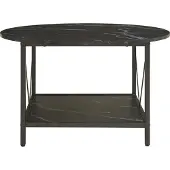 En.casa Couchtisch 'Filem' mit Ablage Ø80 x 46 cm Wohnzimmertisch runde Tischplatte Metallgestell Marmoroptik, schwarz