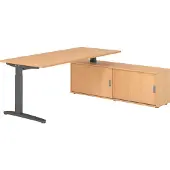Hammerbacher Schreibtischkombi 180x80cm, Buche/Graphit