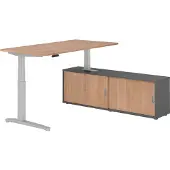 Hammerbacher Sitz-Steh Kombi 160x80cm, Nussbaum/Silber