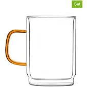 Vialli Design Bernsteinfarbenes Set aus zwei doppelwandigen Gläsern, 350 ml