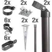 Alberts Zaunanschluss-Set Wellengittertor an Maschendrahtzaun | anthrazit-metallic | Einschlagbodenhülsen | Torpfosten-Ø: 60 mm | Zaunhöhe: 1000 mm
