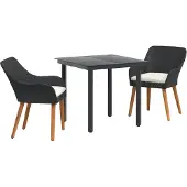 vidaXL Garten Essgruppe 3 stk. Schwarz Poly-Rattan
