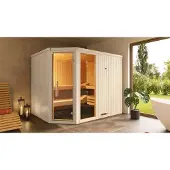Weka Elementsauna Varberg 4 ohne Ofen mit Fenster und graphitfarbeneer Ganzglastüre