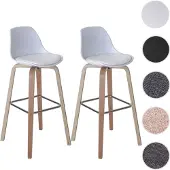 Mendler 2er-Set Barhocker HWC-A89, Barstuhl Tresenhocker mit Lehne Kunstleder, weiß