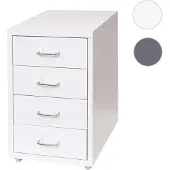 Mendler Rollcontainer Boston T851, Schubladenschrank Stahlschrank Büroschrank, 48x28x41cm 4 Schubladen ~ weiß