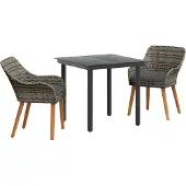 vidaXL Garten Essgruppe 3 Stk. Grau Poly-Rattan